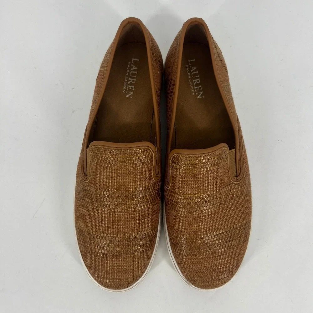 Lauren Ralph Lauren Janis Tan Woven Slip On‎ Loafer Flats Women's Size 9B